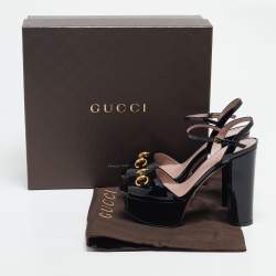 Pre Owned Gucci Black Patent Leather Horsebit Platform Ankle Strap Sandals Size 36