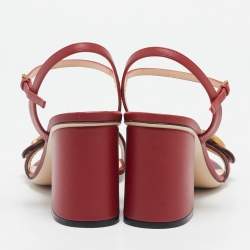 Gucci Red Leather GG Marmont Ankle Strap Sandals Size 38