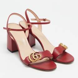 Gucci Red Leather GG Marmont Ankle Strap Sandals Size 38