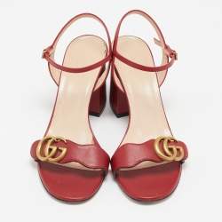 Gucci Red Leather GG Marmont Ankle Strap Sandals Size 38