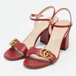Gucci Red Leather GG Marmont Ankle Strap Sandals Size 38