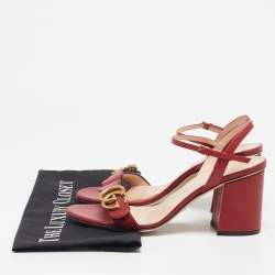 Gucci Red Leather GG Marmont Ankle Strap Sandals Size 38