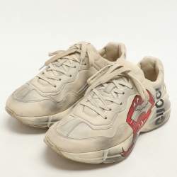 Gucci Off White Leather Rhyton Sneakers Size 41.5