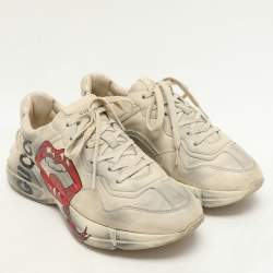 Gucci Off White Leather Rhyton Sneakers Size 41.5