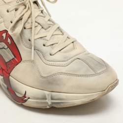Gucci Off White Leather Rhyton Sneakers Size 41.5