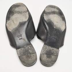 Gucci Black Leather Malaga Horsebit Flat Slide Sandals Size 39.5