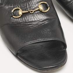 Gucci Black Leather Malaga Horsebit Flat Slide Sandals Size 39.5