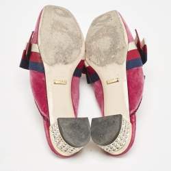 Gucci Pink Velvet Sylvie Bow Mules Size 37.5