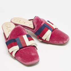 Gucci Pink Velvet Sylvie Bow Mules Size 37.5