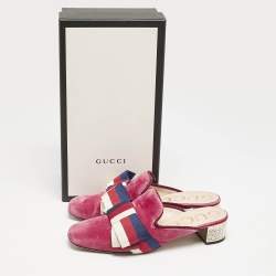 Gucci Pink Velvet Sylvie Bow Mules Size 37.5