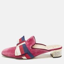 Gucci Pink Velvet Sylvie Bow Mules Size 37.5