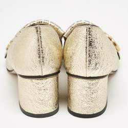Gucci Metallic Gold Foil Leather GG Marmont Fringe Pumps Size 37