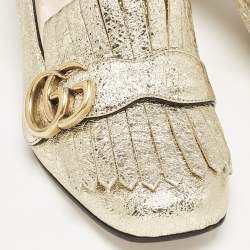 Gucci Metallic Gold Foil Leather GG Marmont Fringe Pumps Size 37