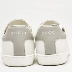 Gucci White/Grey Leather Perforated Interlocking G Ace Sneakers Size 34.5