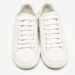 Gucci White/Grey Leather Perforated Interlocking G Ace Sneakers Size 34.5