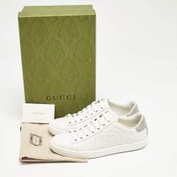 Gucci White/Grey Leather Perforated Interlocking G Ace Sneakers Size 34.5