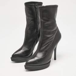 Gucci Black Leather Zipped Ankle Length Boots Size 36.5