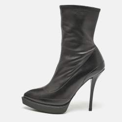 Gucci Black Leather Zipped Ankle Length Boots Size 36.5