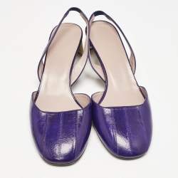 Gucci Purple Eel Leather Block Heel Slingback Pumps Size 40