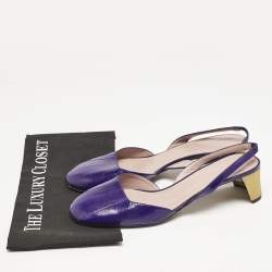 Gucci Purple Eel Leather Block Heel Slingback Pumps Size 40