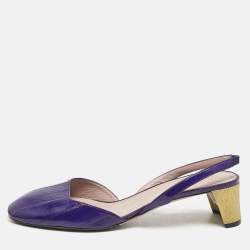 Gucci Purple Eel Leather Block Heel Slingback Pumps Size 40