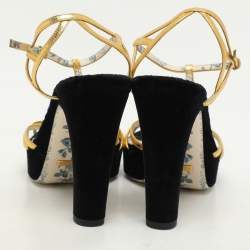 Gucci Gold Leather Tiger Head Embellished Ankle Strap Sandals Size 38