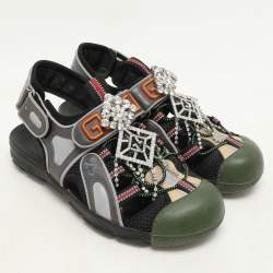 Gucci Multicolor Fabric And Leather Crystal Tinsel Sports Sandals Size 37