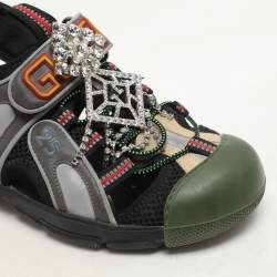 Gucci Multicolor Fabric And Leather Crystal Tinsel Sports Sandals Size 37