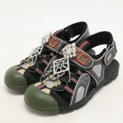 Gucci Multicolor Fabric And Leather Crystal Tinsel Sports Sandals Size 37