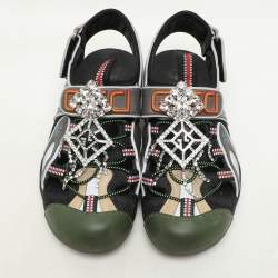 Gucci Multicolor Fabric And Leather Crystal Tinsel Sports Sandals Size 37