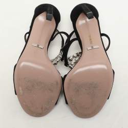 Gucci Black Suede Crystal Embellished GG Interlock Ankle Strap Sandals Size 36