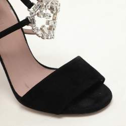 Gucci Black Suede Crystal Embellished GG Interlock Ankle Strap Sandals Size 36
