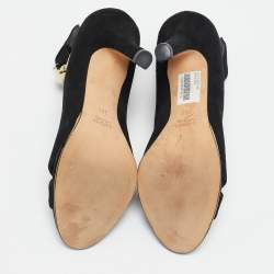 Gucci Black Suede Peep Toe Ankle Strap Pumps Size 36