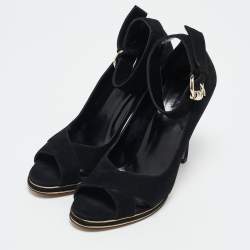 Gucci Black Suede Peep Toe Ankle Strap Pumps Size 36