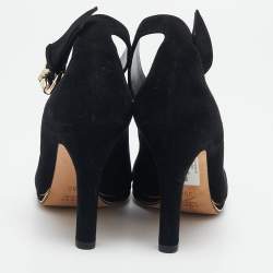 Gucci Black Suede Peep Toe Ankle Strap Pumps Size 36