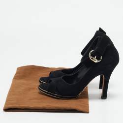 Gucci Black Suede Peep Toe Ankle Strap Pumps Size 36