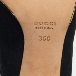 Gucci Black Suede Peep Toe Ankle Strap Pumps Size 36