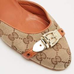 Gucci Grey/Brown Canvas and Leather Mules Size 38.5