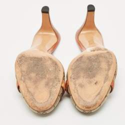 Gucci Grey/Brown Canvas and Leather Mules Size 38.5