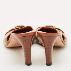 Gucci Grey/Brown Canvas and Leather Mules Size 38.5
