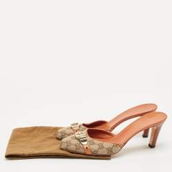 Gucci Grey/Brown Canvas and Leather Mules Size 38.5