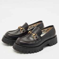 Gucci Black Leather Horsebit Loafers Size 38.5