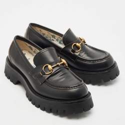 Gucci Black Leather Horsebit Loafers Size 38.5