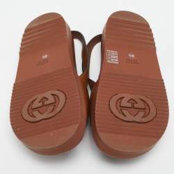 Gucci Brown Leather Interlocking G Flat Sandals Size 39.5