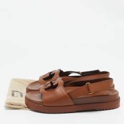 Gucci Brown Leather Interlocking G Flat Sandals Size 39.5