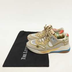 Gucci Cream/Metallic Leather and Glitter Ultrapace Low Top Sneakers Size 36.5