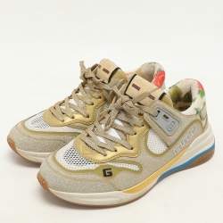 Gucci Cream/Metallic Leather and Glitter Ultrapace Low Top Sneakers Size 36.5
