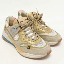Gucci Cream/Metallic Leather and Glitter Ultrapace Low Top Sneakers Size 36.5
