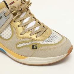 Gucci Cream/Metallic Leather and Glitter Ultrapace Low Top Sneakers Size 36.5