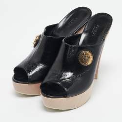 Gucci Black Patent Leather Hysteria Platform Clogs Size 40